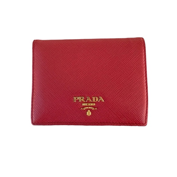 Authentic PRADA Red Saffiano Leather Trifold Wallet with Box & Cards - Picture 3 of 15